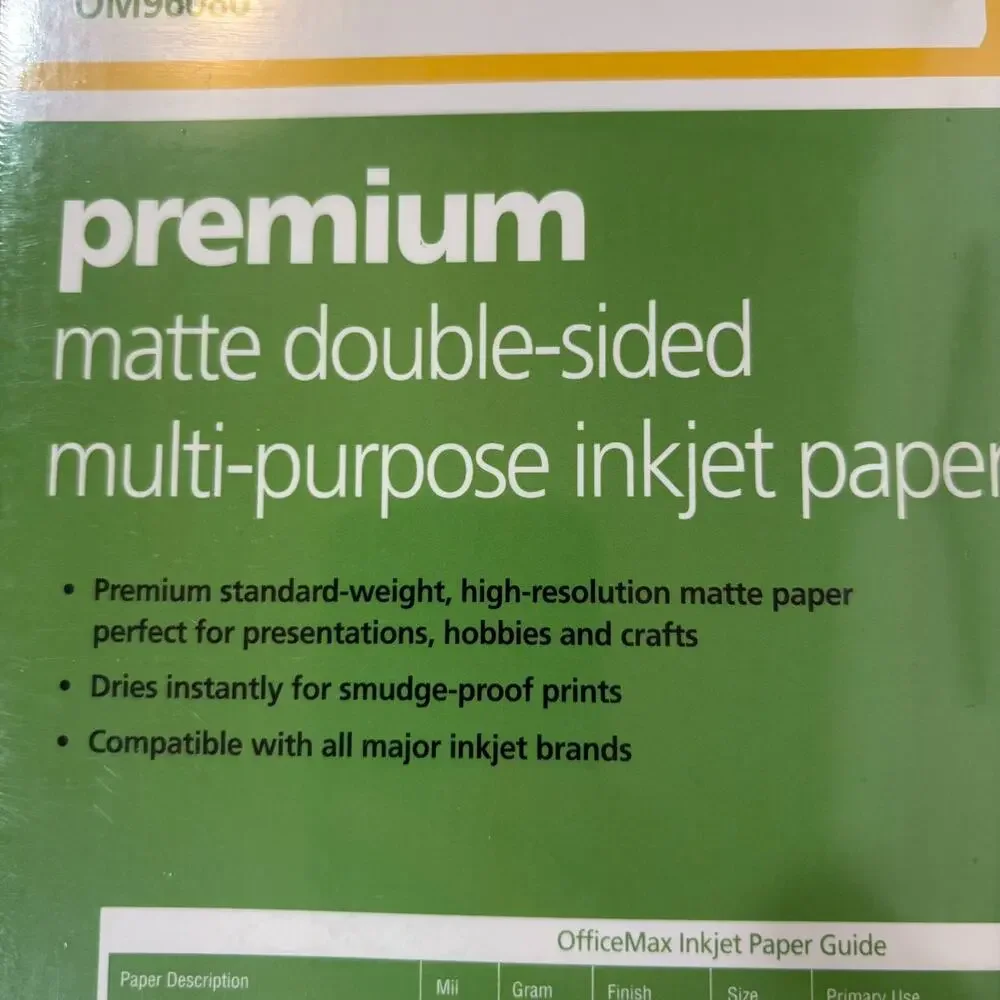 OfficeMax Double Sided Inkjet Paper, Matte Premium, Inkjet OM96080 50 Sheets